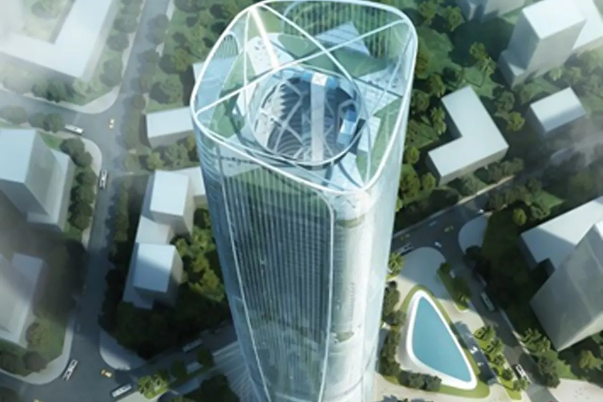 Installation of elevators and escalators in the ۴۲۸-meter tower of Hainan Center by KONE