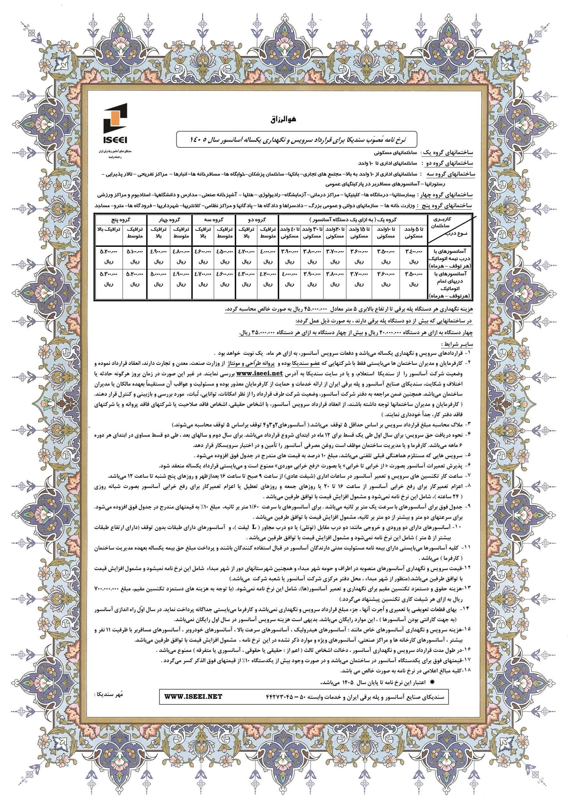 هزینه بازرسی آسانسور سال 1405